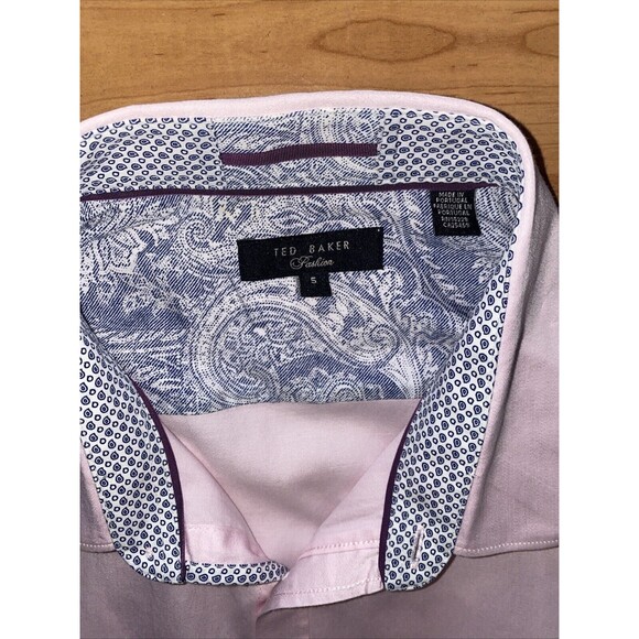 Ted Baker Shirt Mens 3 Small Pink White Geometric‎ Button Down Cotton Flip Cuff - Picture 6 of 10